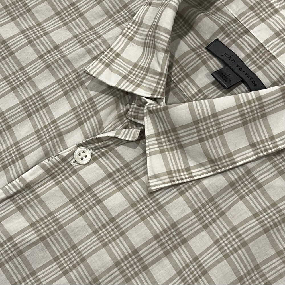 John Varvatos Collection Cream/Khaki Plaid Lightweight Button Up Shirt Large